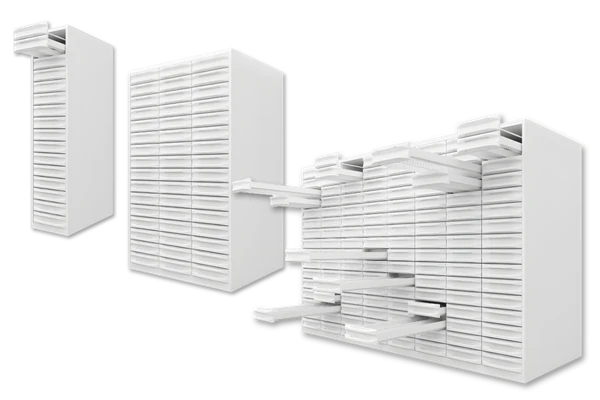 medical box com gavetas simples ou duplas e com versões de 1 a 8 colunas